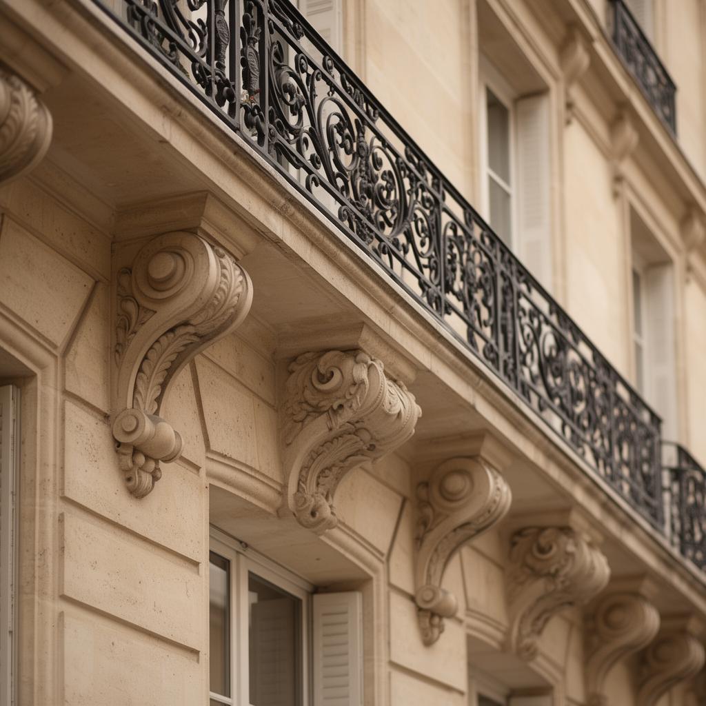 Façade haussmannienne en pierre de taille et balcon en fer forgé, symbole de l'ancrage parisien et de la solidité du cabinet